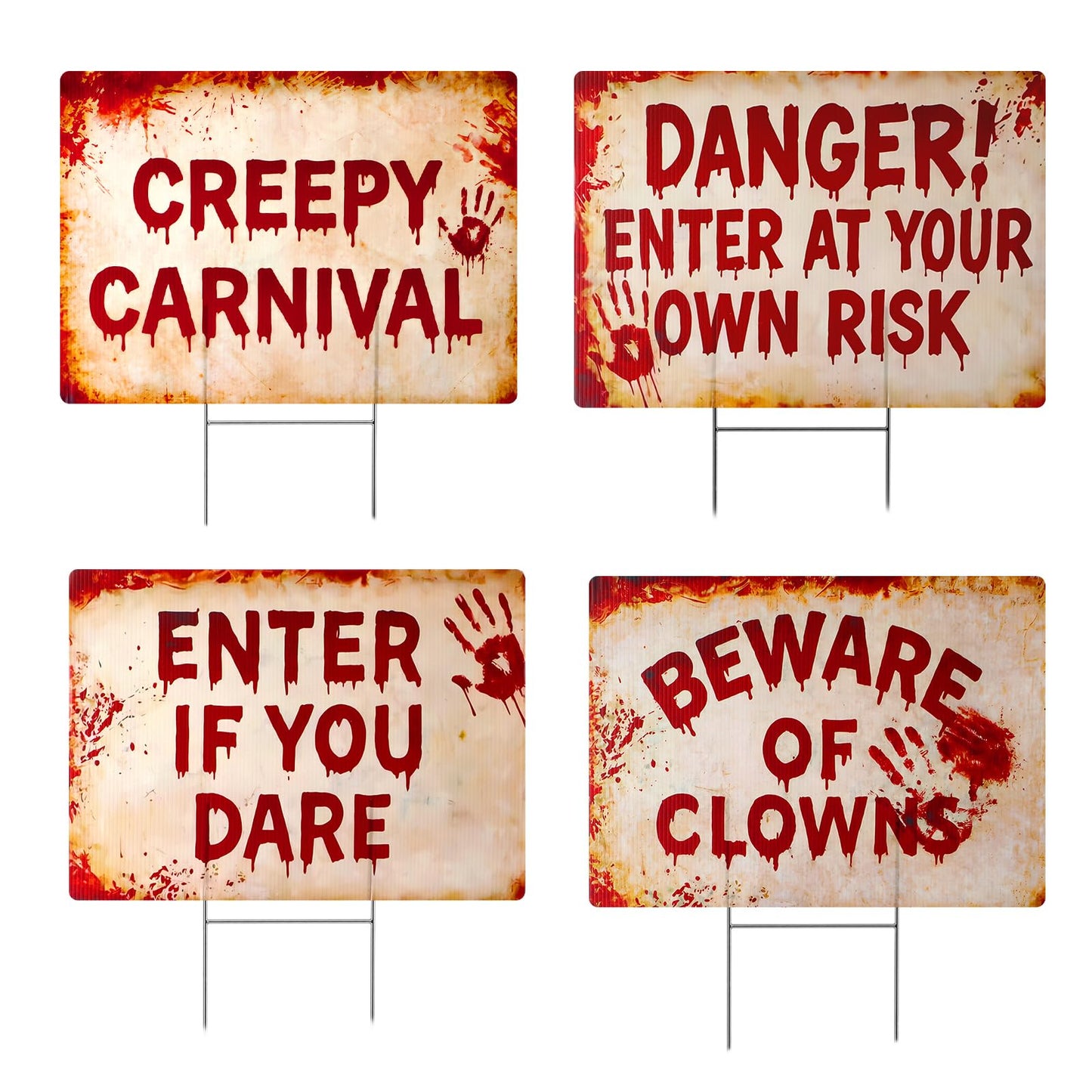 Otoolling 4 Pcs Halloween Terrifying Clown Metal Yard Signs Decor 16 Inch Beware of Clowns Garden Stakes Outdoor Scary Carnival Metal Signs for Halloween Spooky Party Creepy Evil Circus Lawn Decor