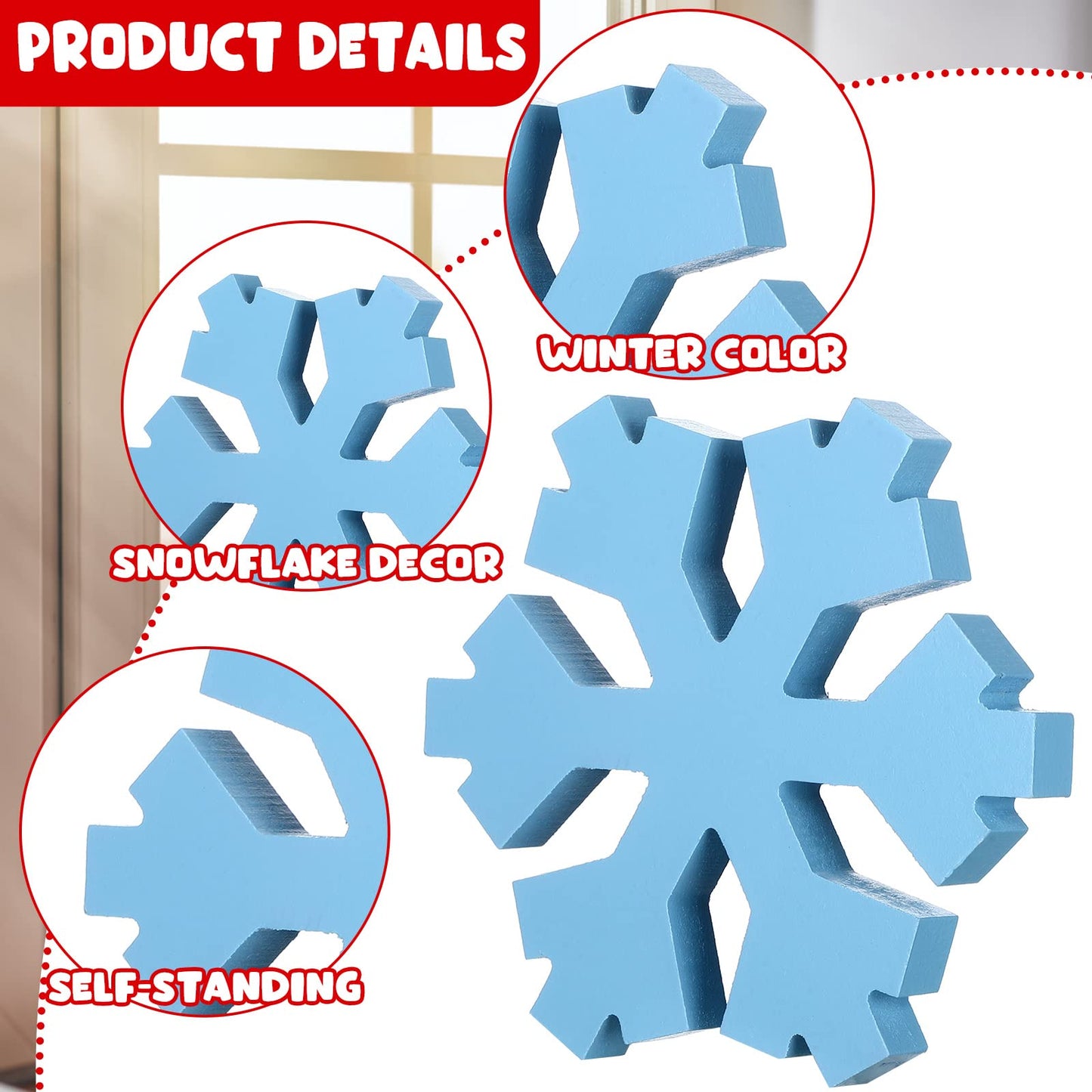 Bucherry 3 Pcs Winter Wooden Snowflake Decor Rustic Winter Snowflake Table Signs Wonderland Wood Blocks Farmhouse Christmas Tiered Tray Decorations for Xmas Table(Dark Blue, Blue,White,Classic)