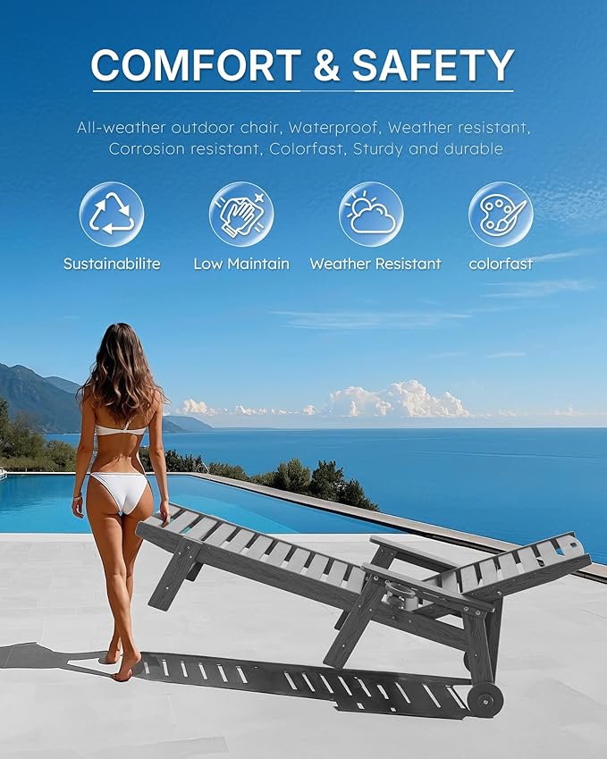 Patio Chaise Lounge Chair Set of 2, Oversize Lounge Chairs