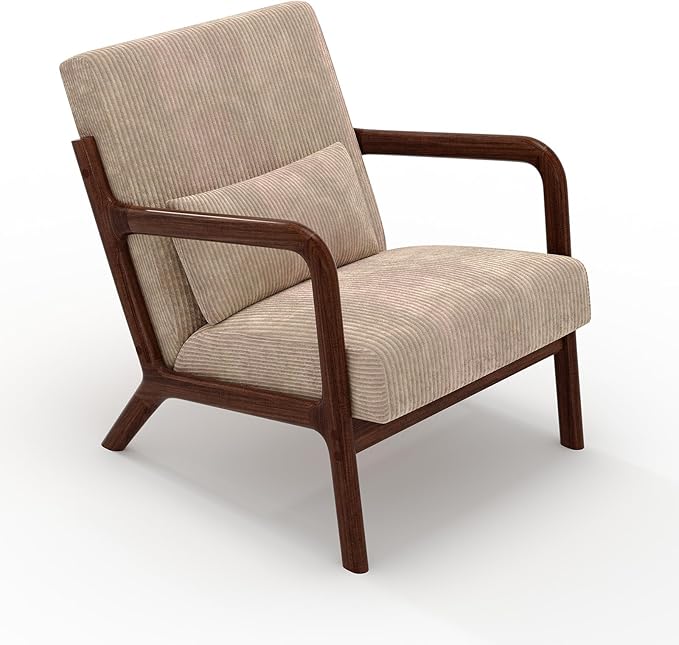Garvee Mid-Century Modern Accent Chair, Wide-Wale Corduroy Upholstery, Solid