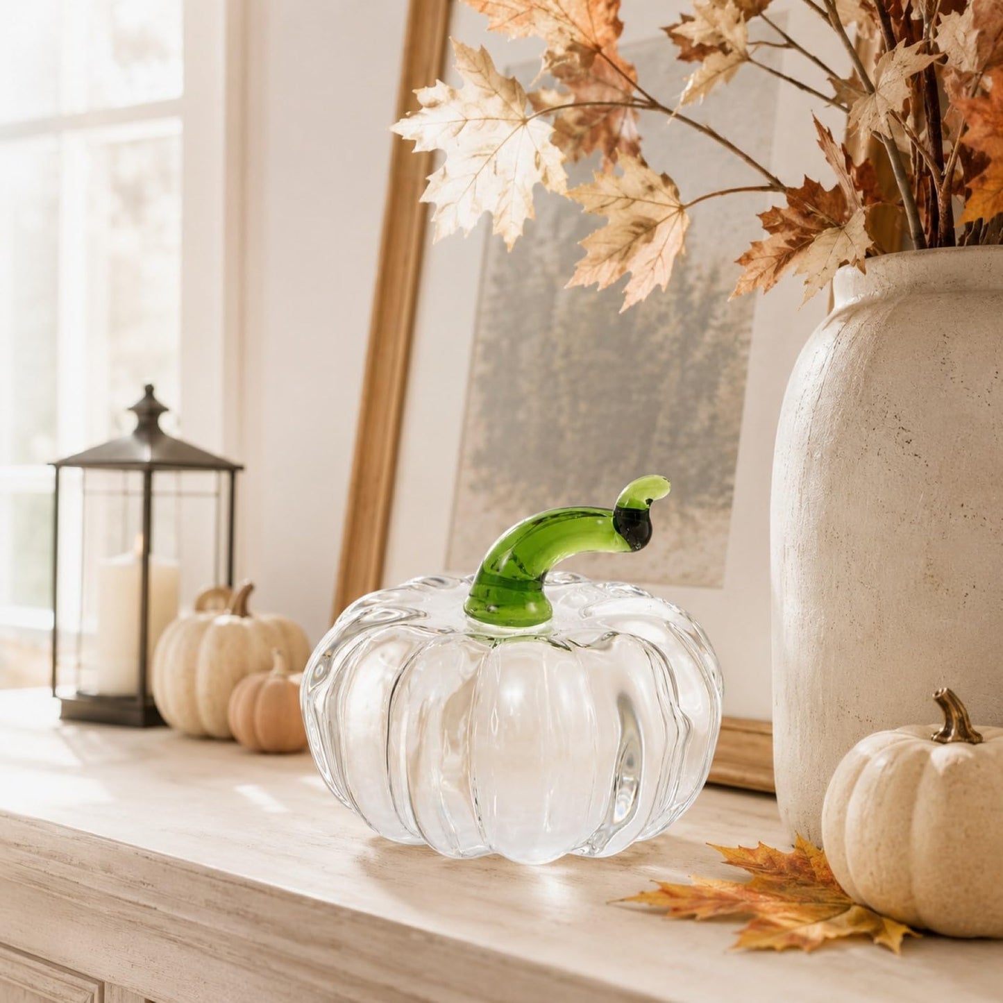 LOGOFUN Crystal Pumpkin Figurine Transparent Fall Table Craft Decor