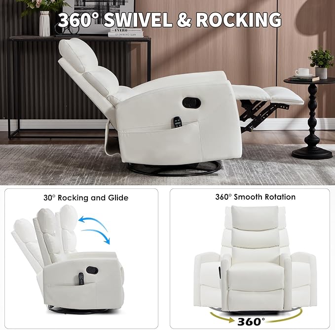 Trustyue Swivel Rocker Recliner Chair, 360° Swivel Recliner