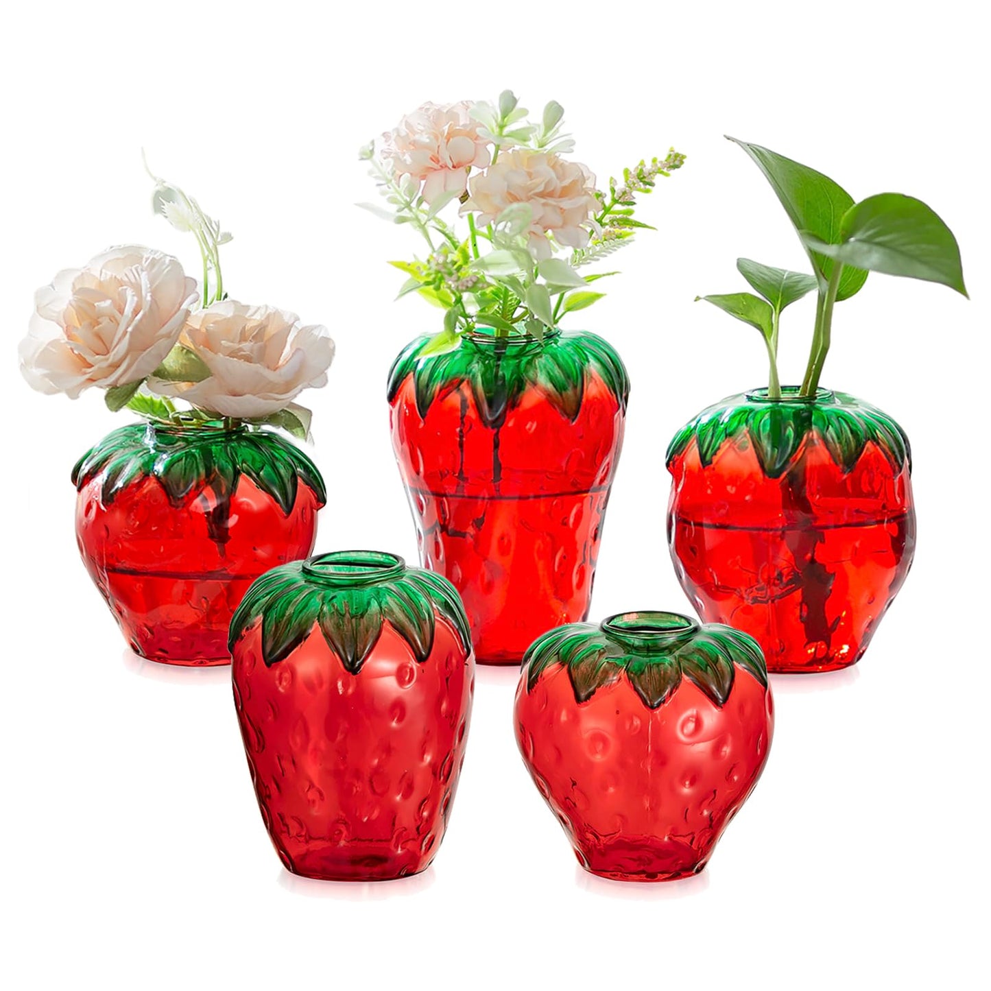 Glass Strawberry Propagation Vase Decor: Glasseam Cute mini vases Propagation Stations for Home - Unique 5Pcs Flower vase Set Terrarium Jar Gifts for Women Friends Mom Birthday Housewarming Holidays