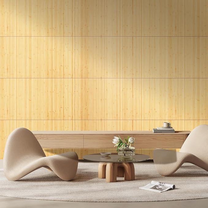 OUZUGIE 2 Pack 96x24 Inch Natural Bamboo Wall Panel – Carbonized Pole Wrap