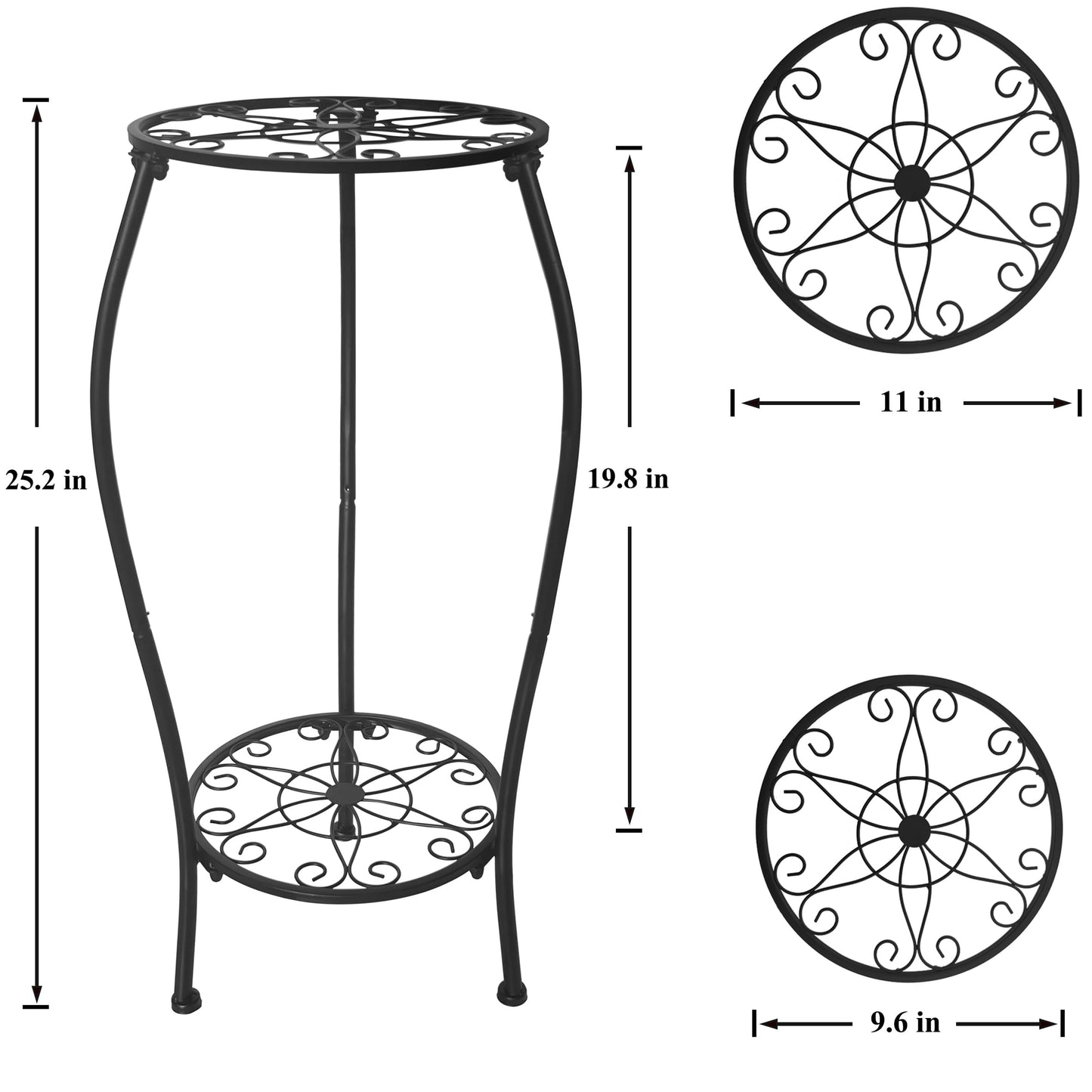 NOAMOO Metal Plant Stand 2 Tier Indoor Outdoor, Tall Flower Pot Shelf Rustproof Stable Corner Stand, 25.2 inch Multiple Plant Display Rack for Living Room Patio Balcony Garden, 2 Pack