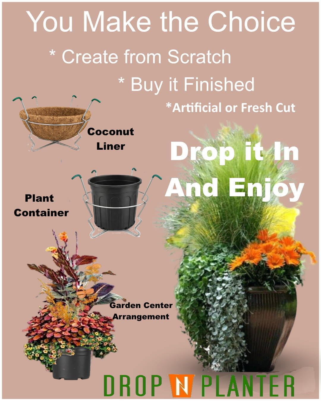 Premium Adjustable Planter Insert. Start at The TOP/Any Height Flower Pot. Any Opening 12-18 Inches Wide - Patented Fit, Stable, No Tools, Watch The Video & Drop IT in..Made in The USA
