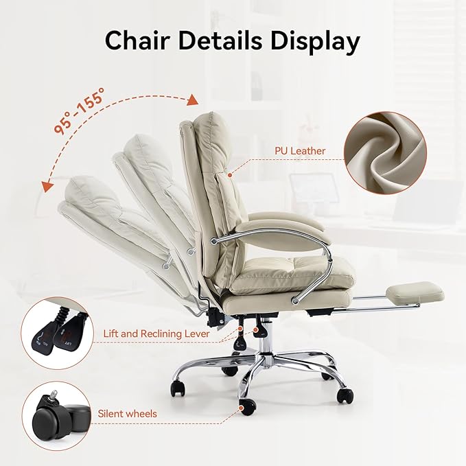 LEAGOO Office Chair with Foot Rest, Ergonomic Executive Office Chair with Arms