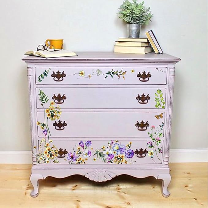 Floral Vintage Rub on Transfer for Furniture Large Flower UV DTF Transfer