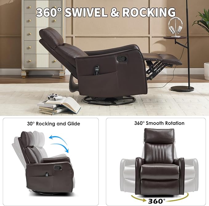 Trustyue Swivel Rocker Recliner Chair, 360° Swivel Recliner