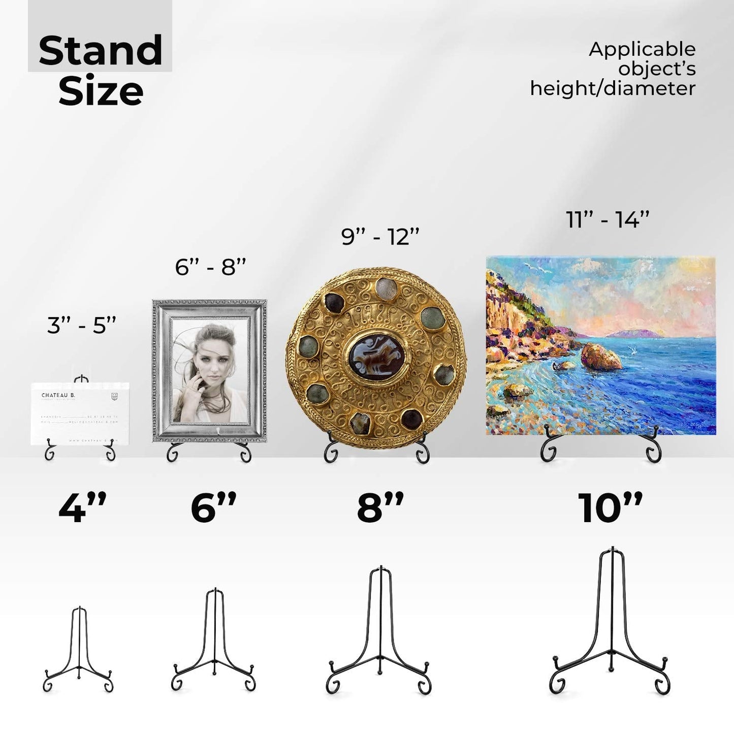 TR-LIFE 4 Pack Plate Stands for Display - 10 Inch Plate Holder Display Stand + Metal Easel Stand for Picture Frame, Decorative Plates, Book, Photo, Collectibles (4 Pack)