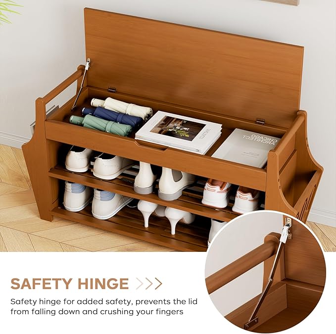 oakvivo 34.3in Shoe Bench, Bamboo 3-Tier Entryway Bench