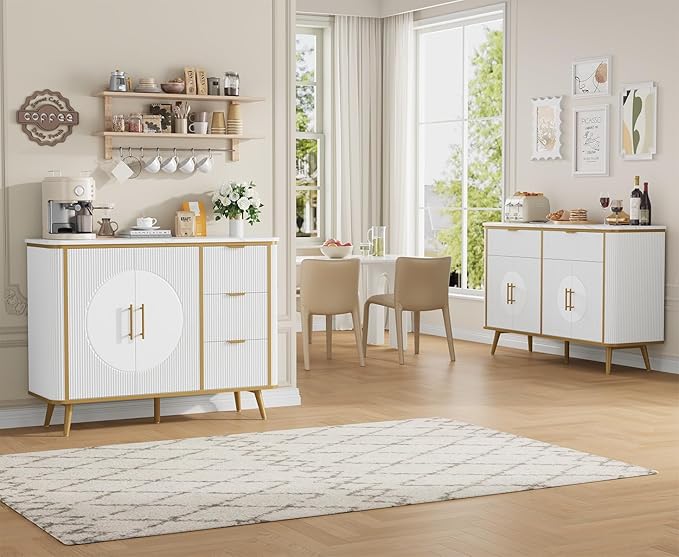 47.2" Buffet Storage Cabinet, Modern Fluted Coffee Bar Station