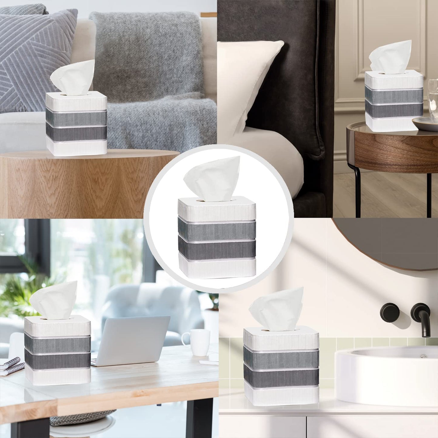 Modern Line Stylish Tissue Box Holder - Modern Classic Luxury Decor with Western Design - Square Tissue Cover for Bathroom, by Zahari Home
