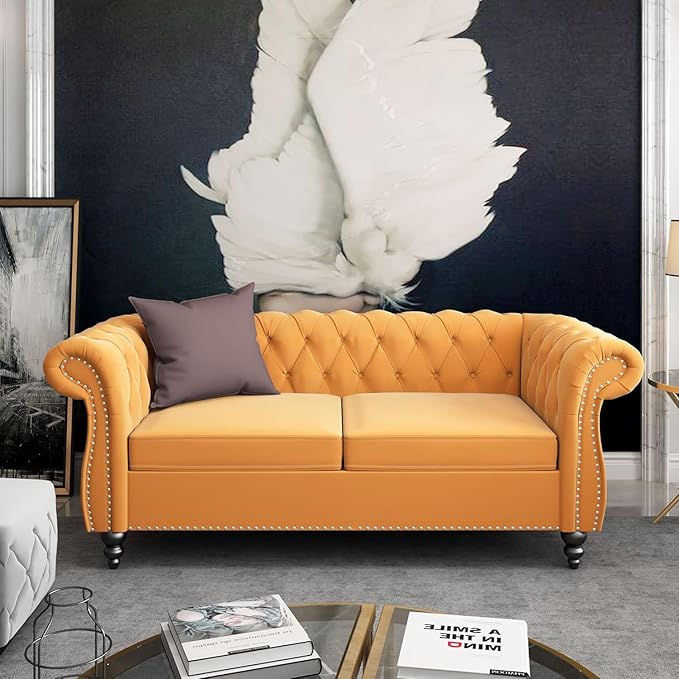 Mid-Century 2 Seater Sofa, Velvet Loveseat