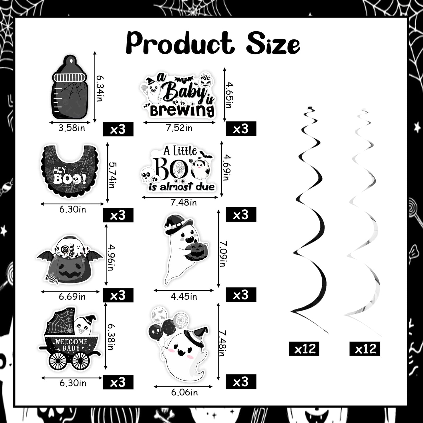 Kreatwow Halloween Baby Shower Decorations Black White 24pcs A Little Boo Is Almost Due Hanging Swirls A Baby Is Brewing Party Little Boo Party Decor Spooky Hanging Streamer for Pregnancy Celebration
