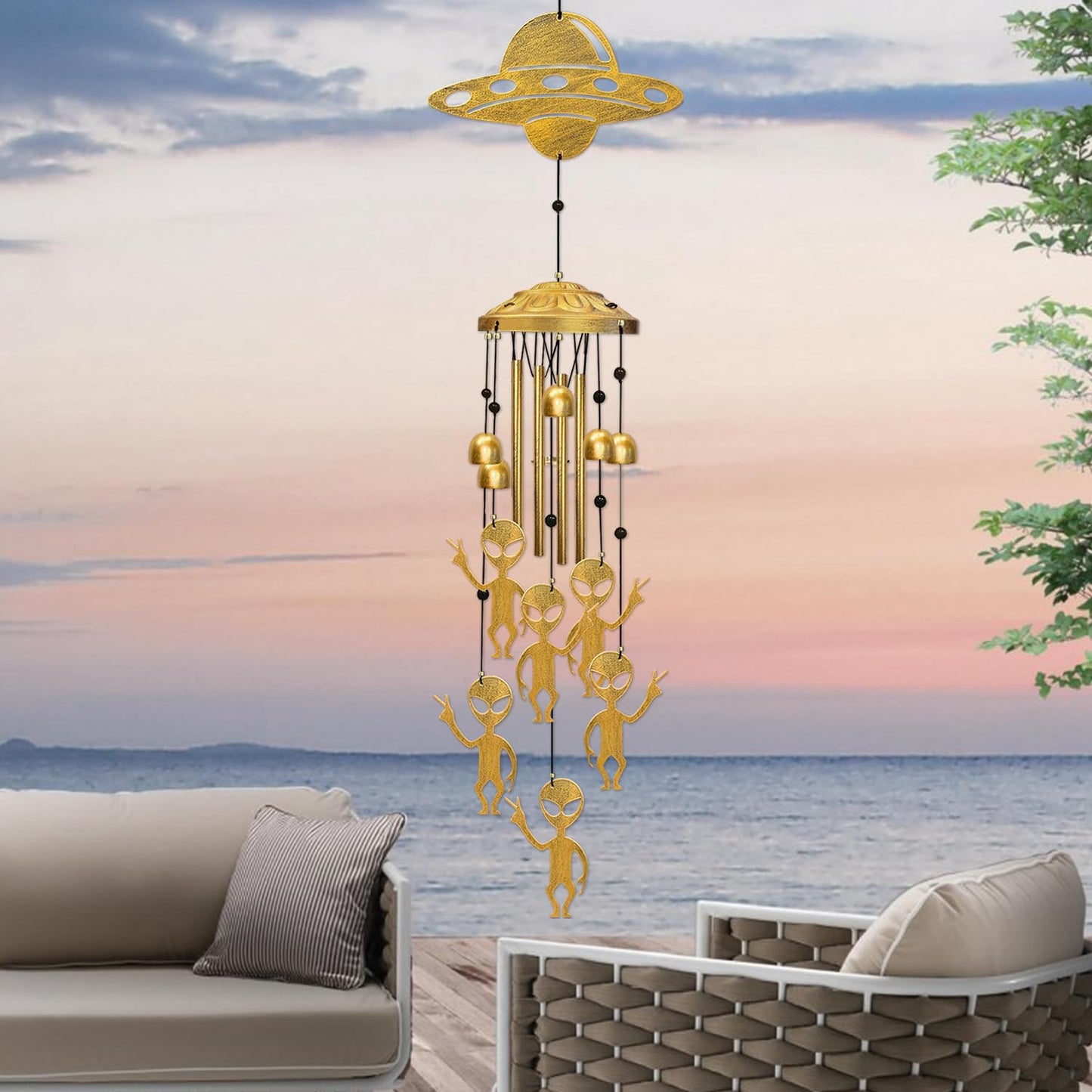 Alien Wind Chimes for Outside, Extraterrestrial UFO Windchimes Decor, Metal Saucerman Bell, UFOs & Aliens Wind Chime Yard Garden Decor Outdoor, Men/Women/Memorial/Housewarming/Birthday/Festival Gifts