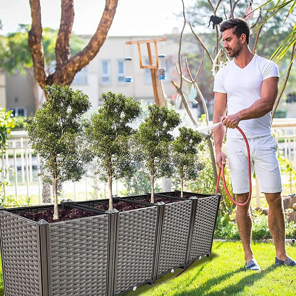 Souwuokoo Large Planters for Outdoor Plants Raised Garden Bed Kit Rectangular Elevated Plastic Garden Boxes for Gardening Vegetables Flowers in Backyard Patio Balcony