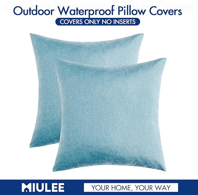 MIULEE Pack of 2 Decorative Outdoor Solid Waterproof Throw Pillow Covers Faux