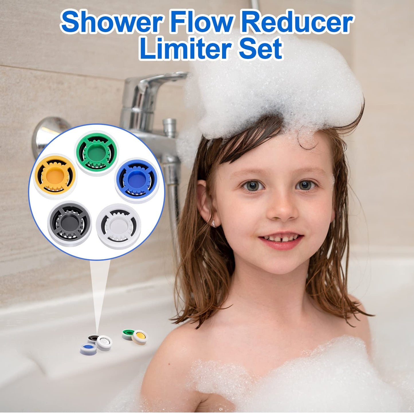 PAGOW 10pcs Shower Flow Reducer Limiter, gpm 1.5 1.8 2.0 2.5 3.0 Water Saver Adapter Set for Handheld Shower, Bathroom, Toilet (0.56x0.54 x 0.21inch)