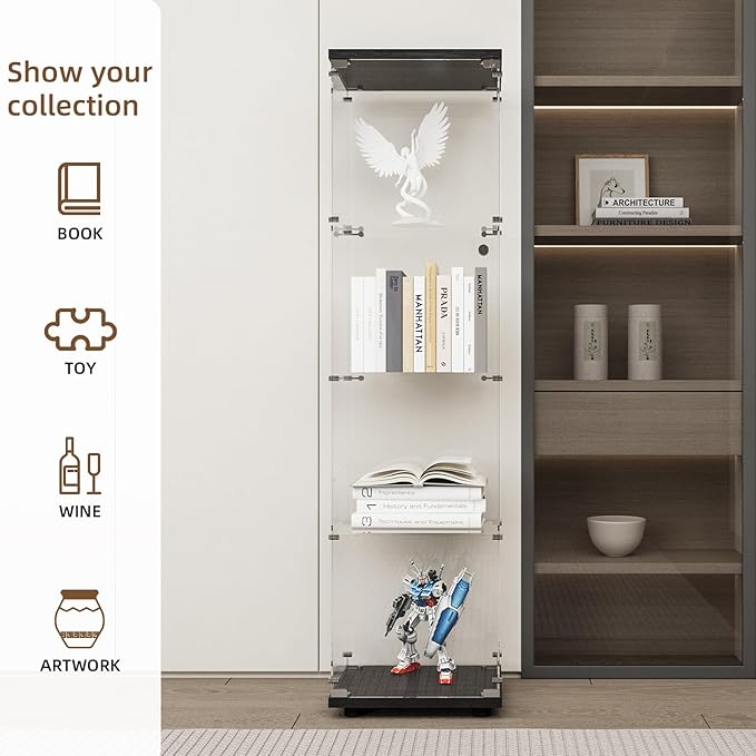 Display Cabinet with Glass Door and Lock, 4-Shelf Fast Installation Curio