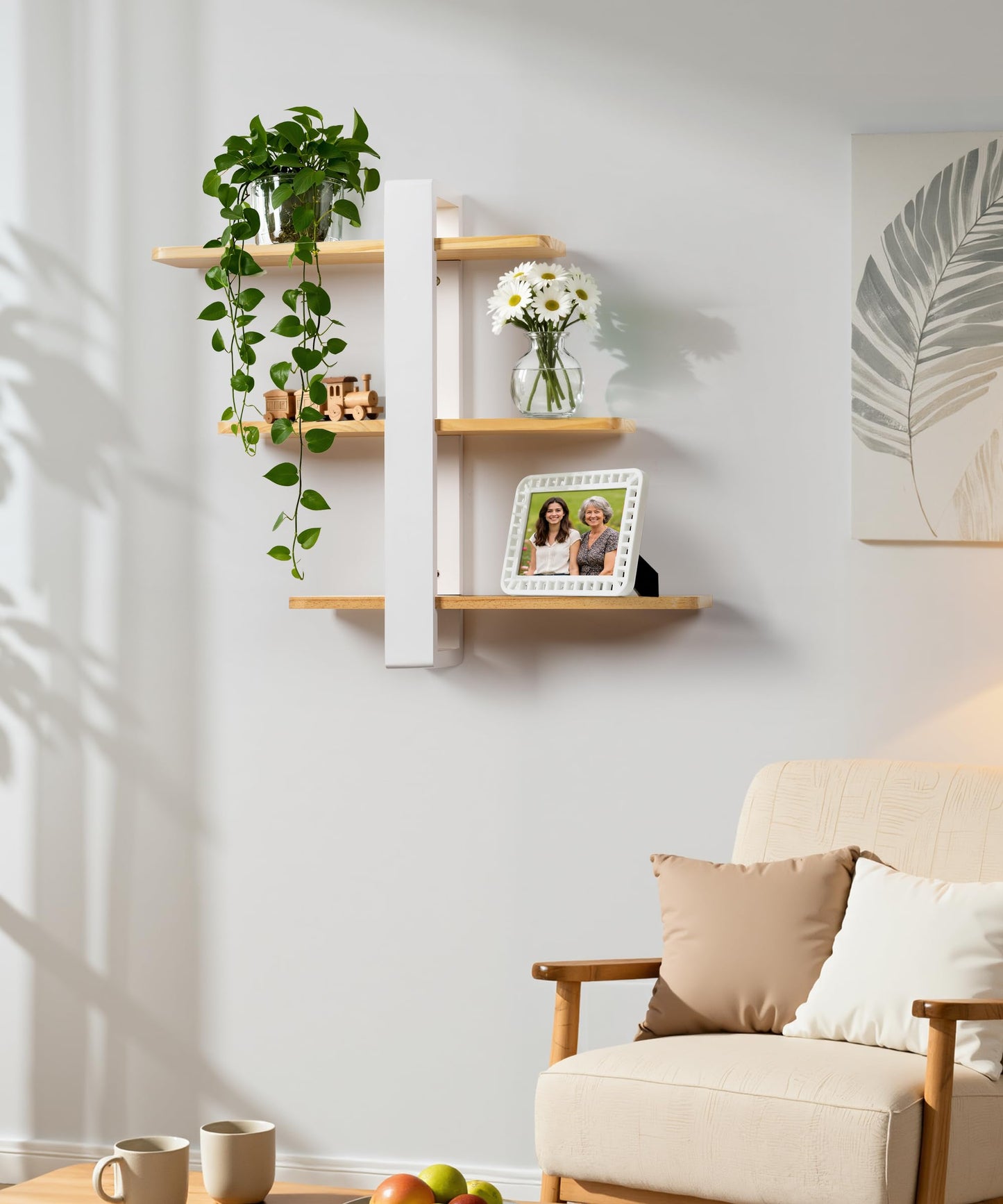 SUMGAR Floating Shelves White for Wall Mounted Shelving Unit All Pine Wood 3 Tier Large Shelf for Bedroom Living Room Office Bathroom Home Decoration Storage Plant Photo Display Modern 20in