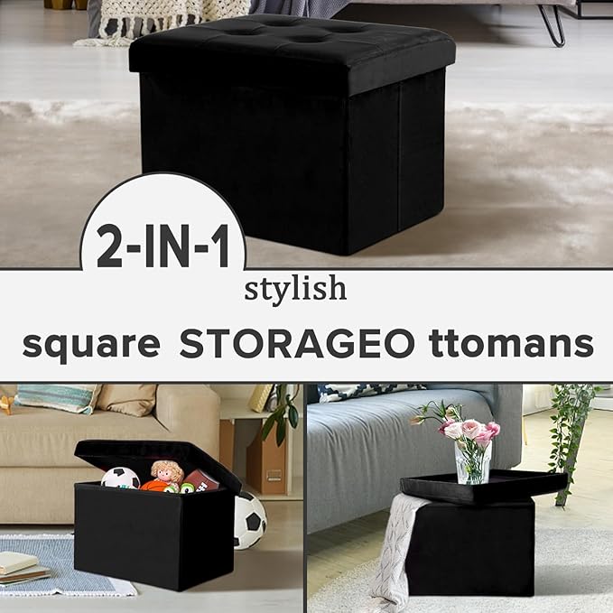 LINMAGCO Storage Ottoman Folding Foot Stool Velvet Foot Rest