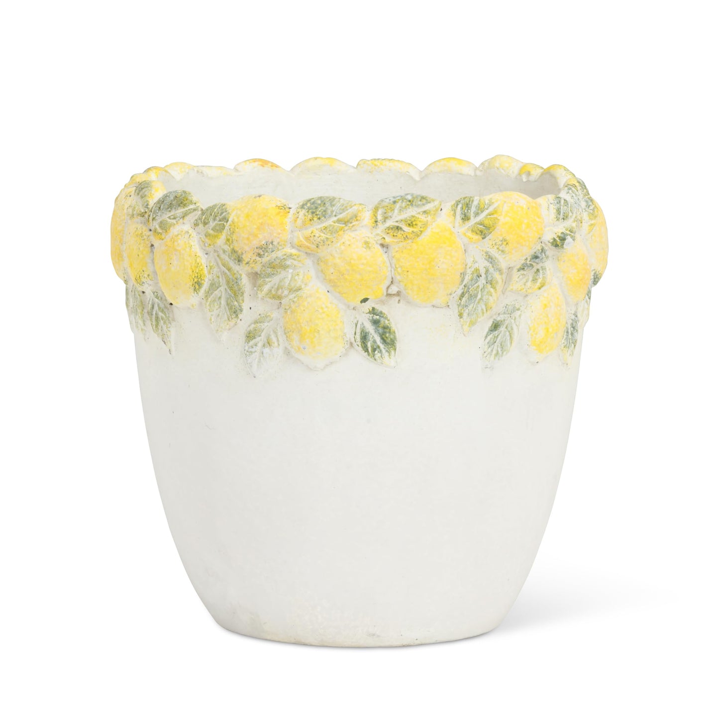 Abbott Collection Small Lemon Edge Planter - Cement, Ivory/Yellow (5.5" H)