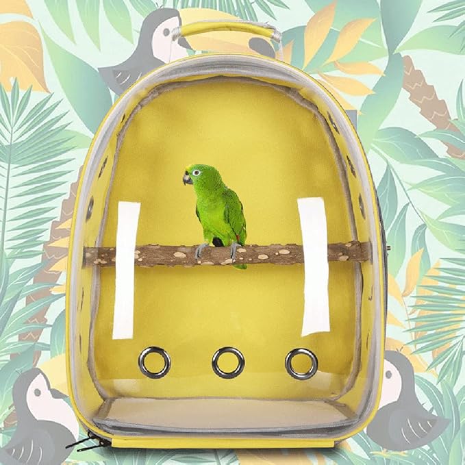 Bird Carrier Backpack Cage Transparent Parrot Carrier 1 Stick Wooden Standing Perch 12 Holes Ventilate Transparent Space Capsule Carrier Portable Bird Small Animal Travel Cage (red)