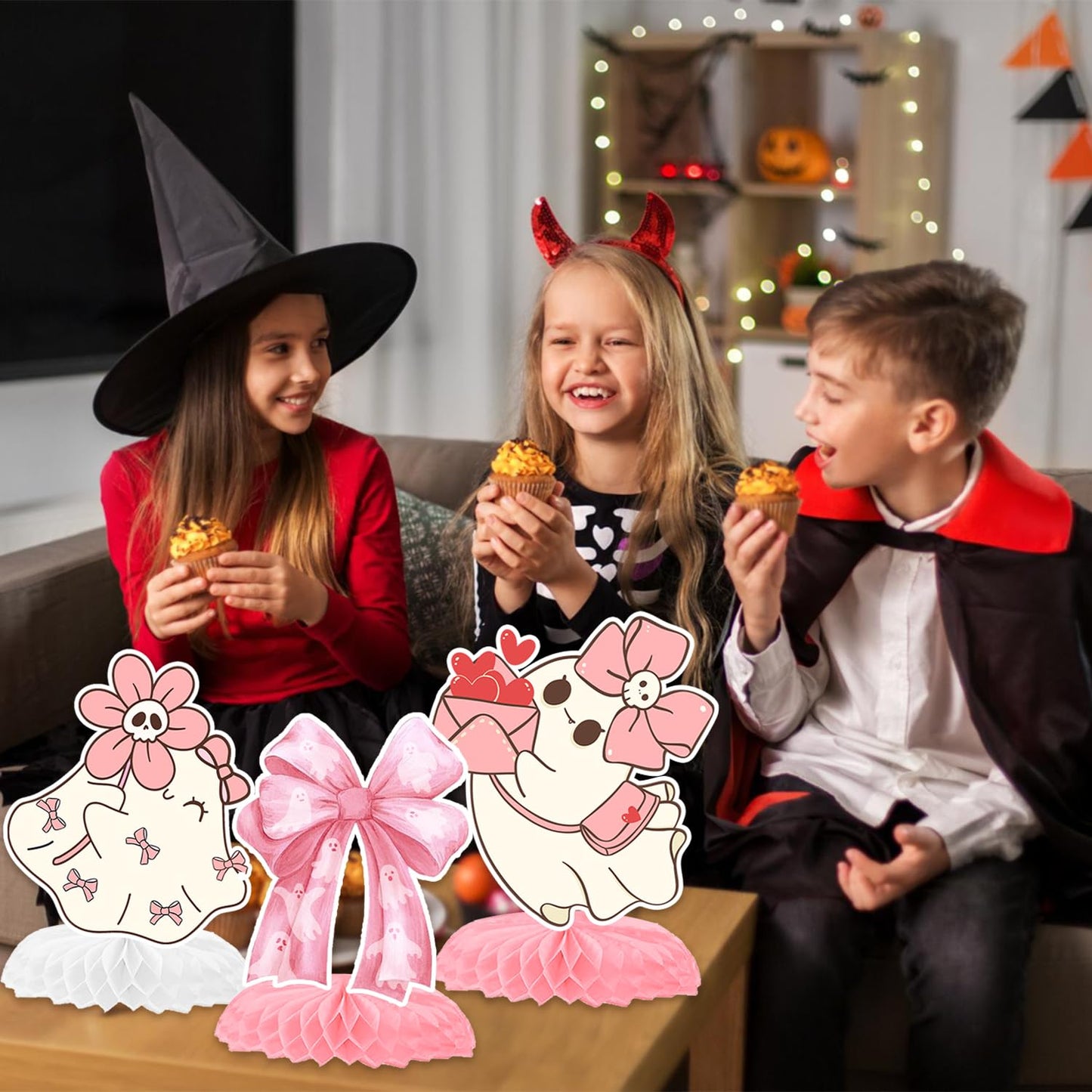 12 Pcs Pink Bow Ghost Honeycomb Centerpieces, Pink Halloween Party Favors Birthday Party Decorations Bow Ghost Centerpieces Decorations Supplies for Halloween Kids Teens Boys Girls Baby Shower