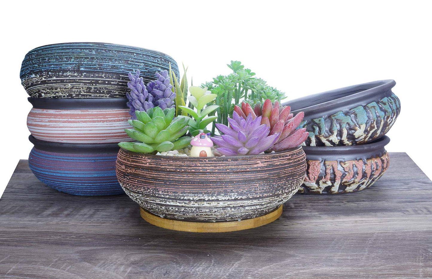 ARTKETTY Succulent Pots, 8 Inch Large Succulent Planters with Drainage Ceramic Bonsai Pot with Tray for Indoor Outdoor Plants Garden Decorative Cactus Flower Plant Container Bowl