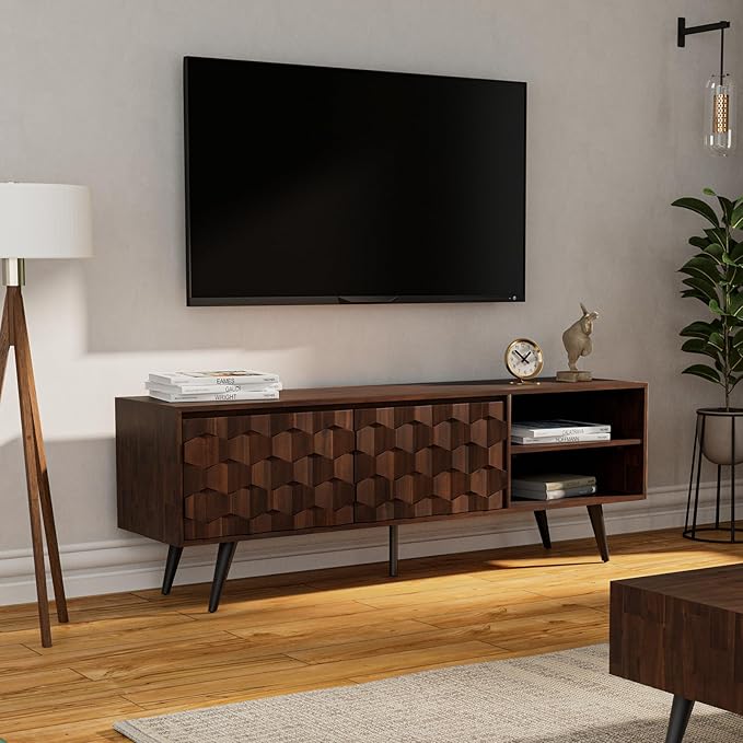 Bme Georgina 65 Inch Solid Wood TV Stand, Under 10 Minutes Assembly