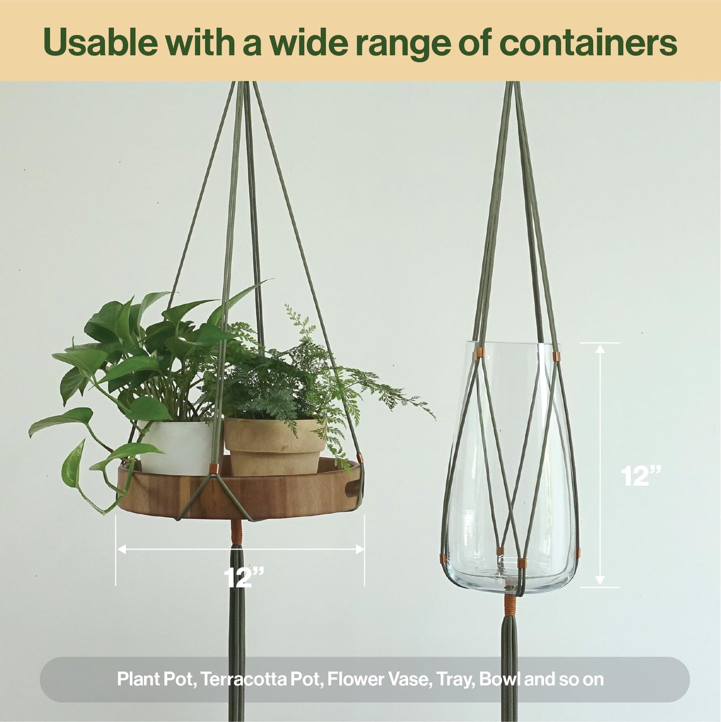 LET BE Macrame Plant Hanger Polyester Rope 42 Inch Outdoor Indoor Adjustable Hanging Planter for up to 10 Inch Plant Pot Modern Boho Home Decor (1, Forest Green/Burnt Orange)