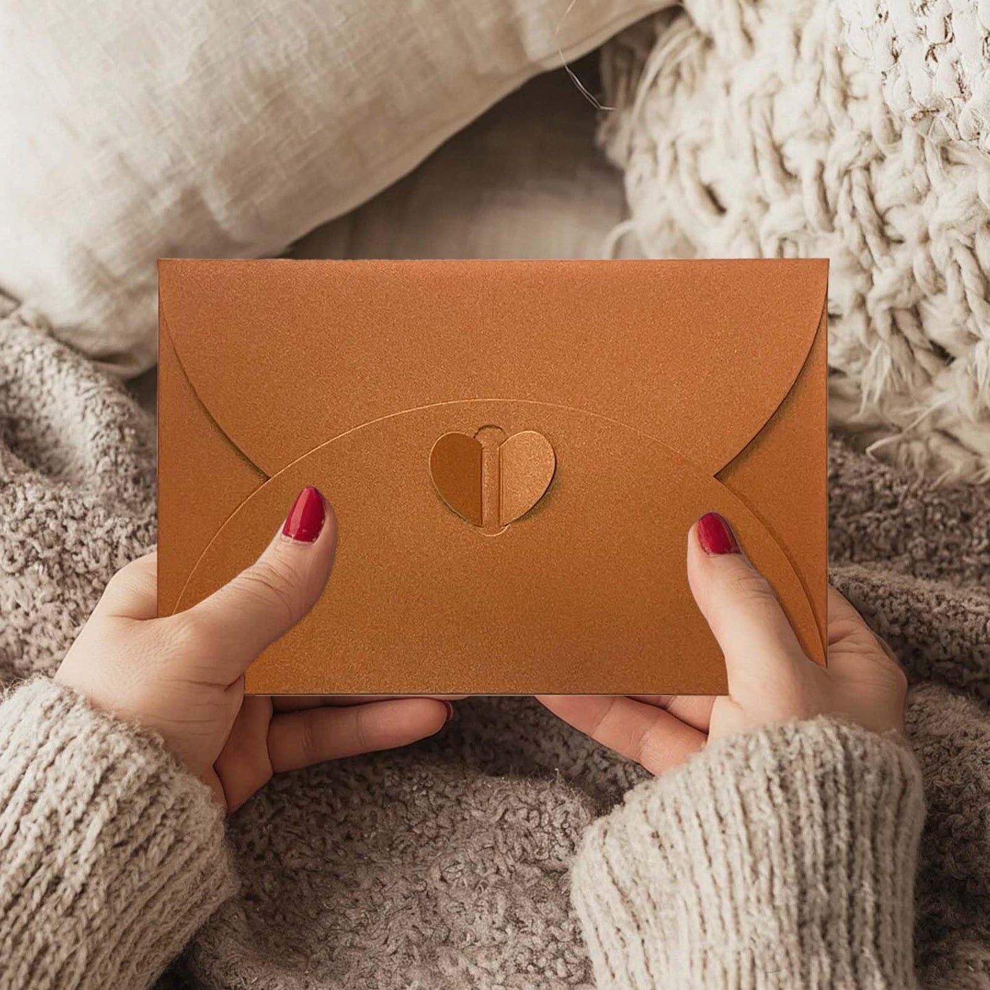 50 Pieces Gift Card Envelopes with Heart Clasp, 4x6 Vintage Envelopes for Wedding Birthday Party Invitation Greeting Cards (Bronze)