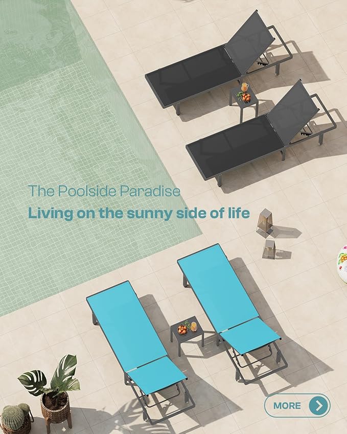 Lounge Chair Outdoor with Wheels, Aluminum Patio Chaise Lounge Chair with 5