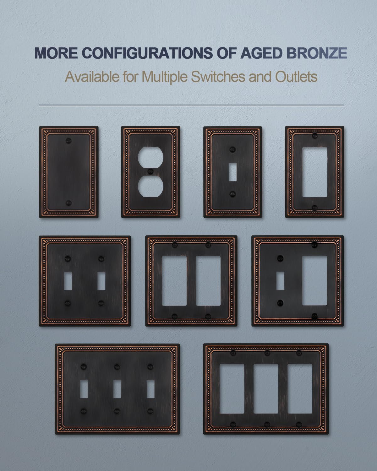 ZILLSEA Metal Wall Plates, Switch Plates and Outlet Covers, Decorative Pearl Design (1 Toggle 4PK, Aged Bronze, Midsize)
