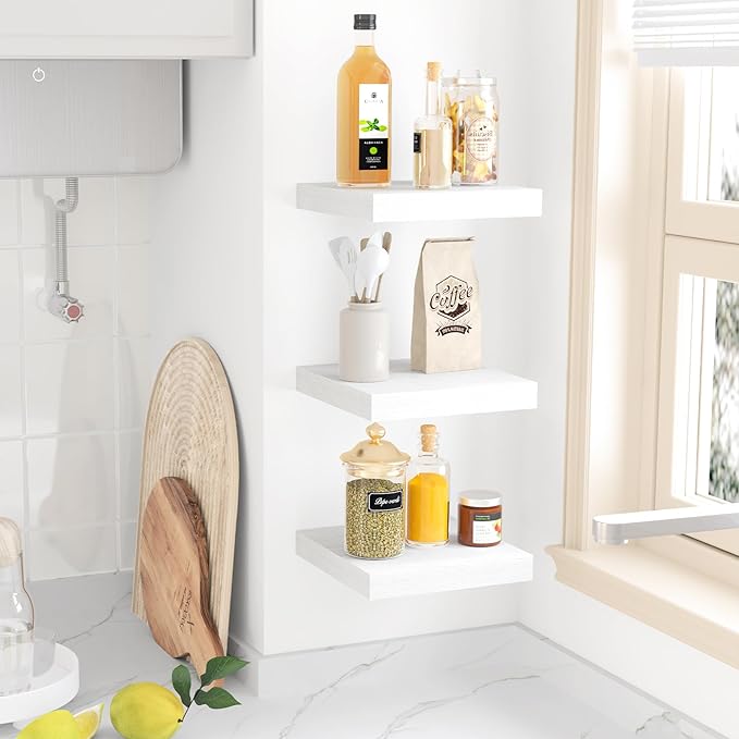 Fixwal 8inch Floating Shelves for Wall, Small White Shelves Wall Mounted Shelf
