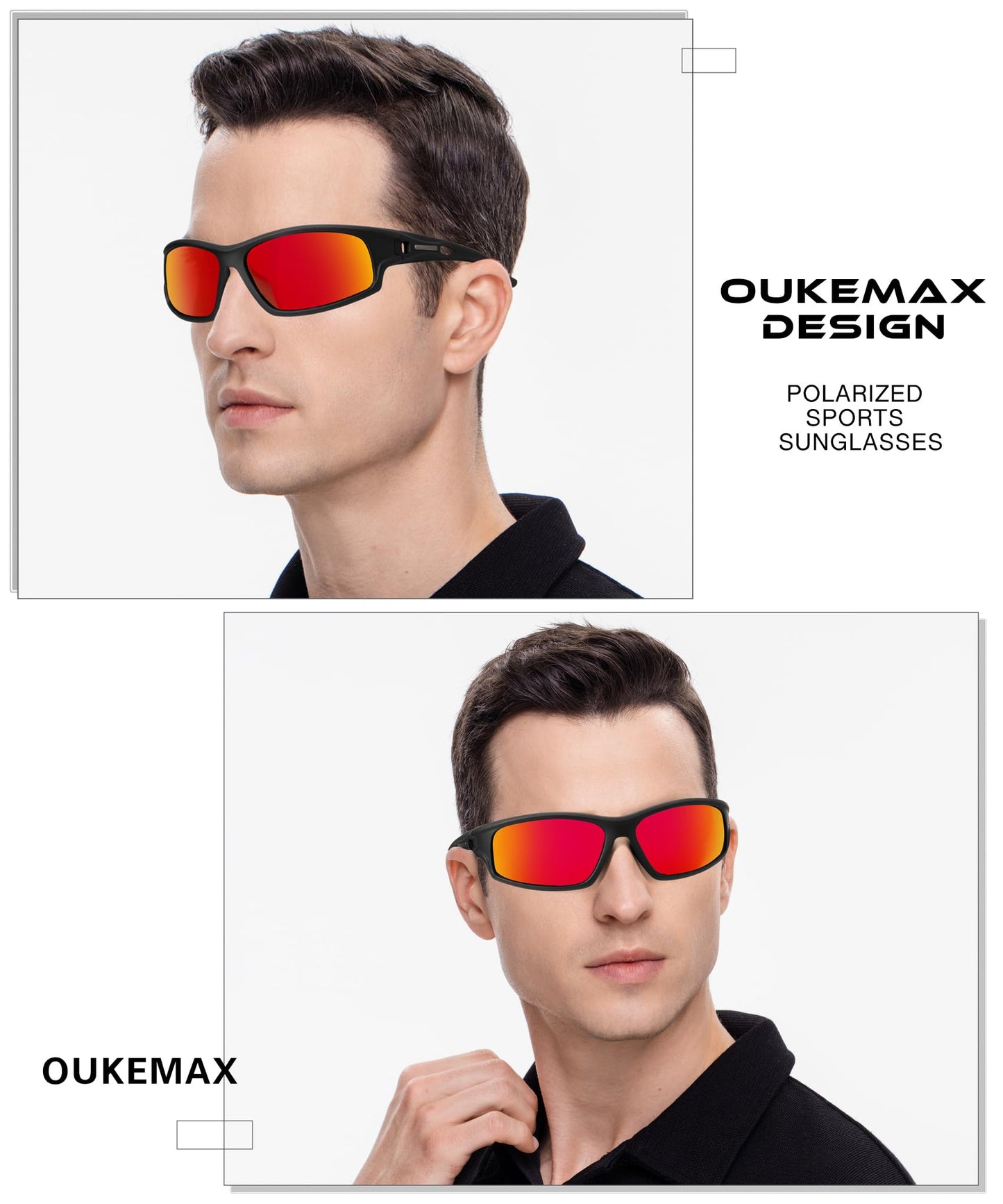 OUKEMAX Polarized Sunglasses Men Sports-Sunglasses: Wrap Around Sun Glasses for Running Cycling Golf UV Protection 3 Pack