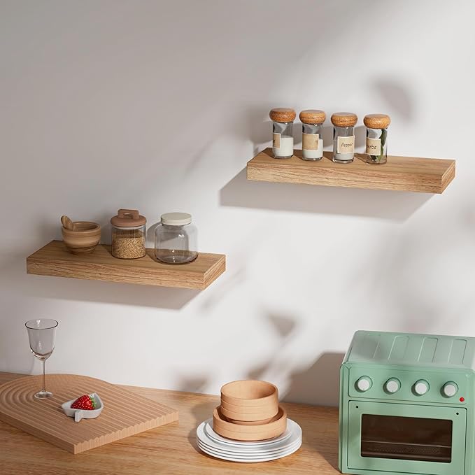 Oak Floating Shelves Wood for Wall 15.7in Wall Mounted Display Ledge Shelves
