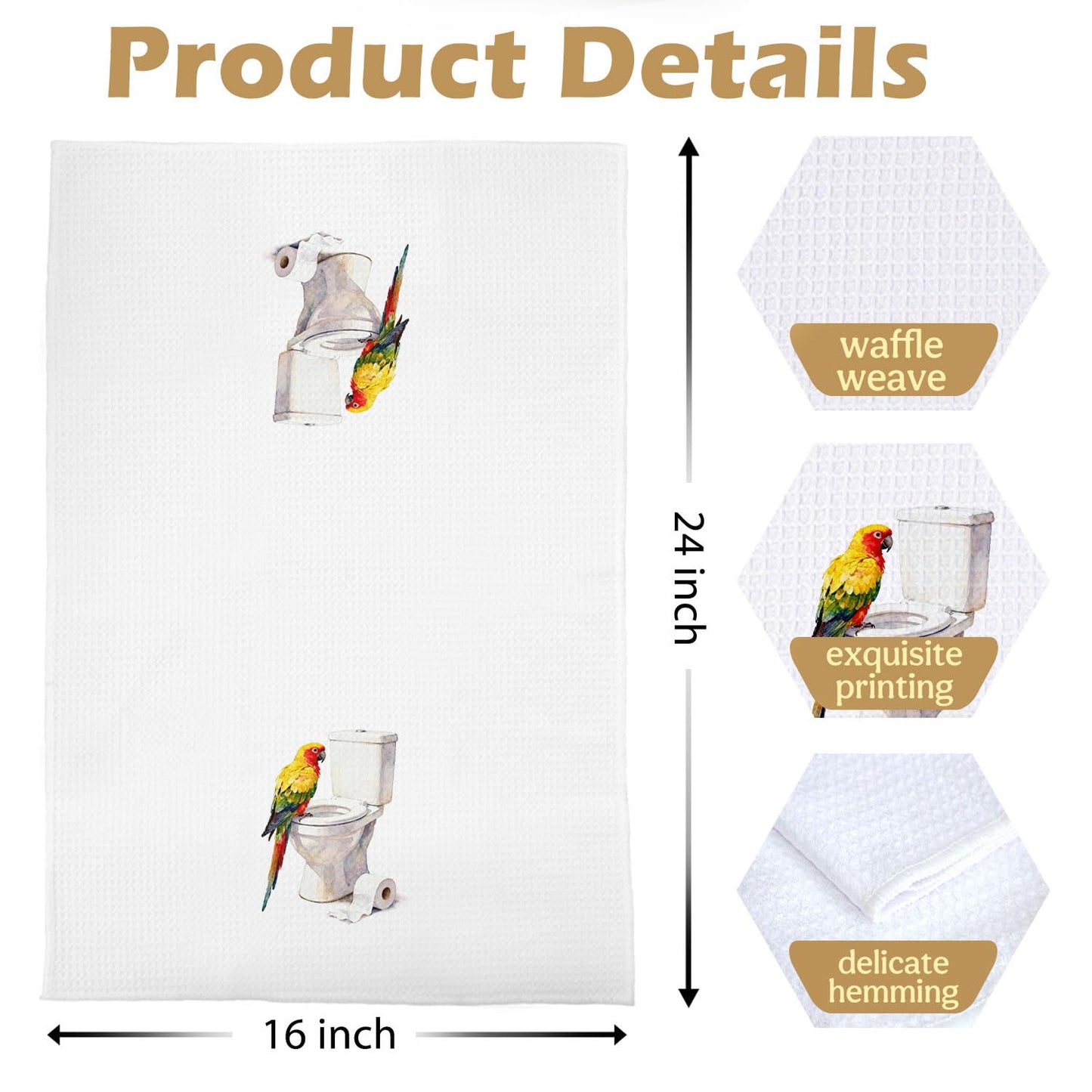 XIVENHAVM Funny Bird Bathroom Decor Set - Parrot Gifts Decorative Waffle Hand Towels for Bathroom Decor, Bird Lover Gifts Hand Towels, 16x24 Inch Set of 2