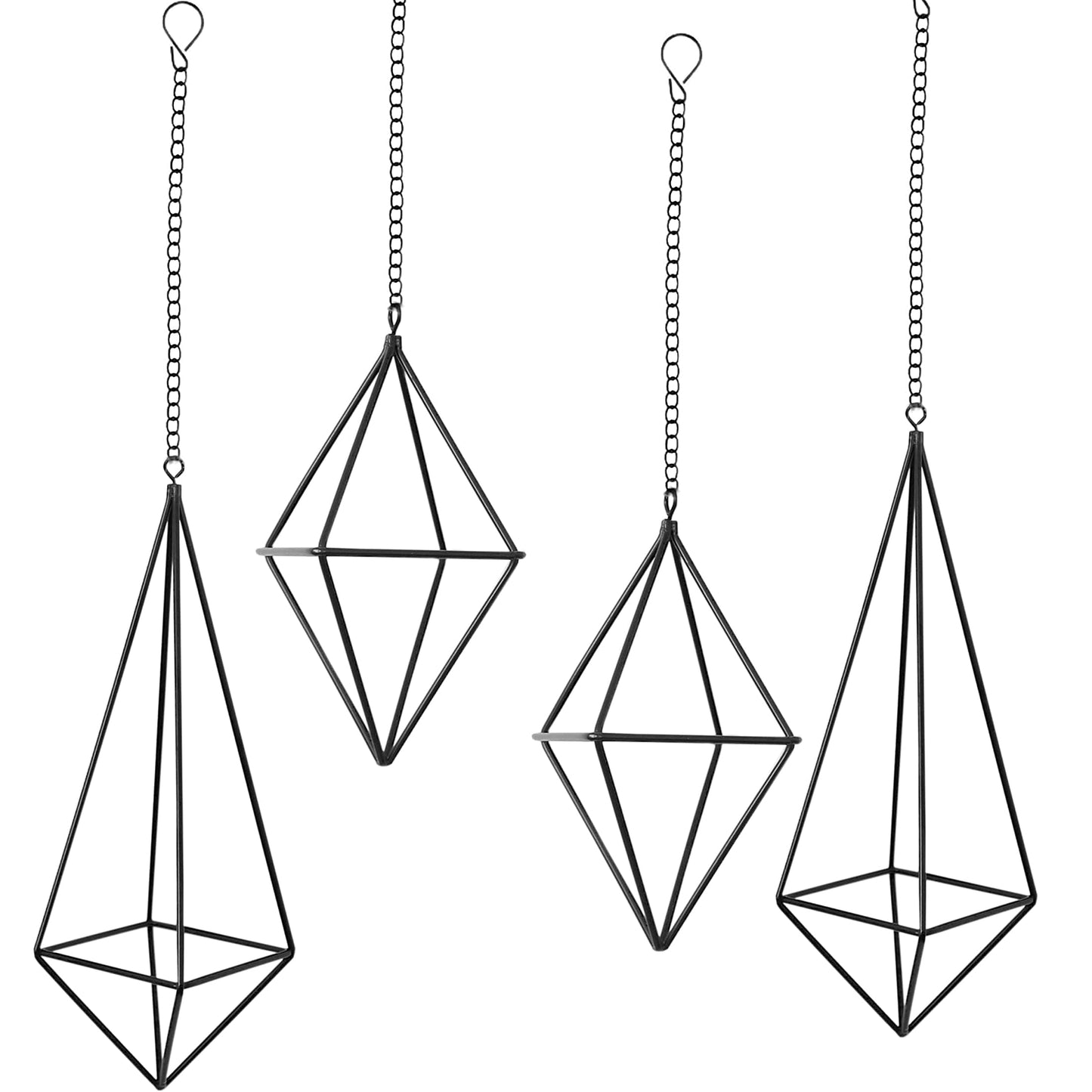 libproqia 4 Pcs Hanging Air Plants Holders Black Himmeli Large Geometric Tillandsia Air Plant Planter Hangers Airplants Display Wire Frame with Chains Wall Metal 2 Size