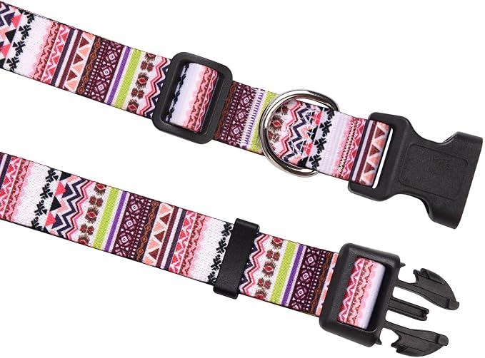 MarukoPet Dog Collar, Adjustable for Small Medium Large Dogs Puppy, Cute Design with Bohemia Floral Tribal Geometric Patterns Boys Girls Dog Collar(Pink Bohemia-M)