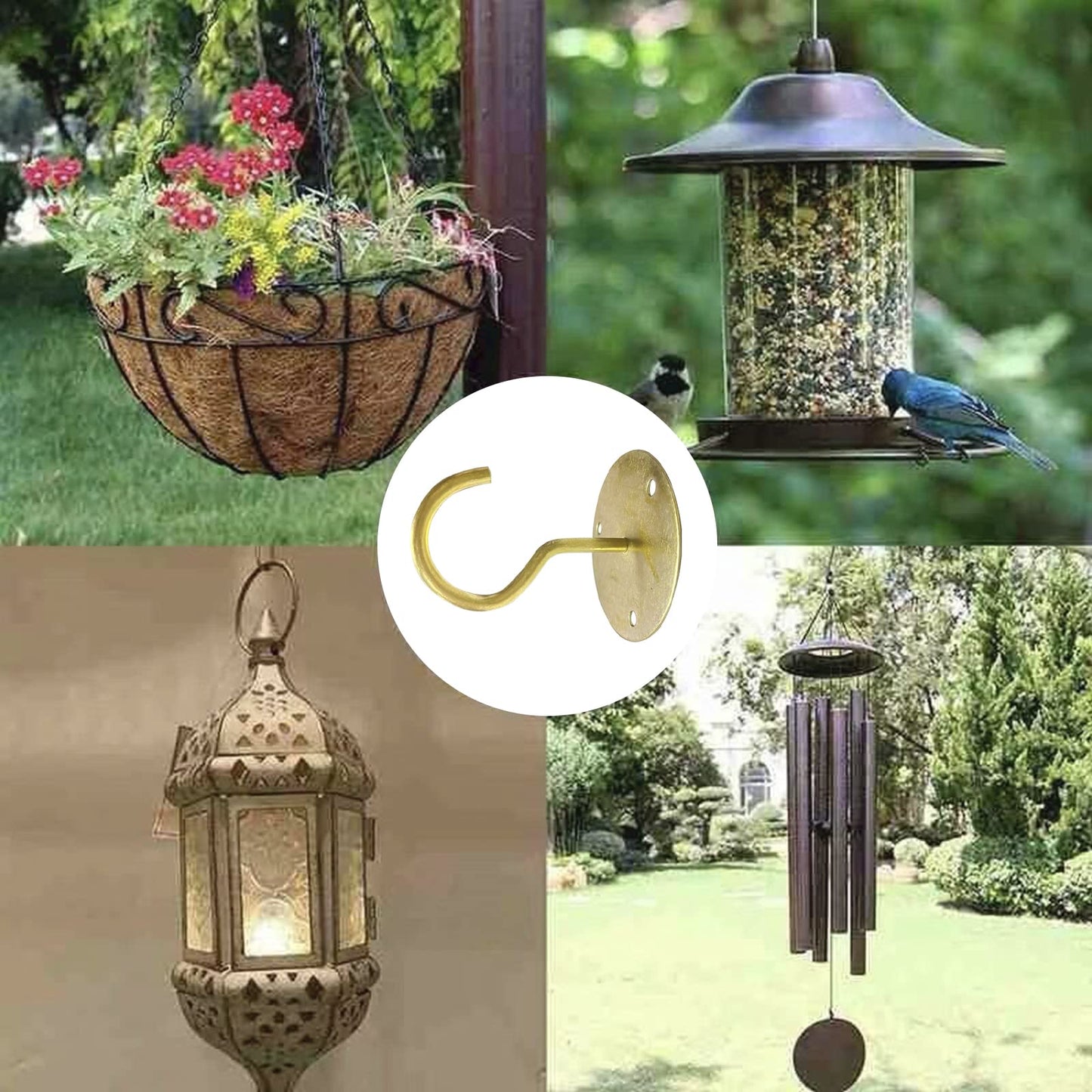 Reagia 3PCS Ceiling Hooks for Hanging Plants, Wall Mount Metal S Plant Hangers with Screws and Anchors for Hanging Plant Baskets, Lanterns, Wind Chimes, Bird Feeder(Gold)
