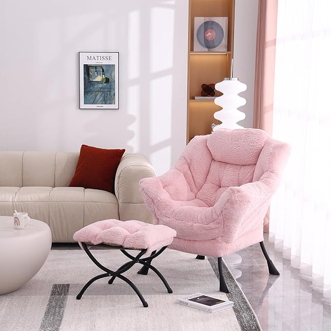 MBOOYOME Lazy Chair with Folding Ottoman, Modern Accent Lounge Armchair with