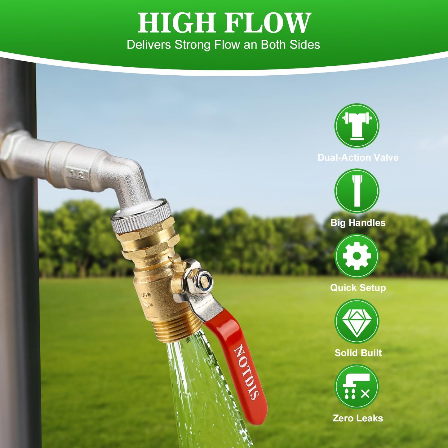 Brass Garden Hose Shut Off Valve with Full-Flow Design - Heavy Duty 3/4" GHT Connector, 304 Stainless Steel Handle - 2 Pack (Corrosion-Resistant)