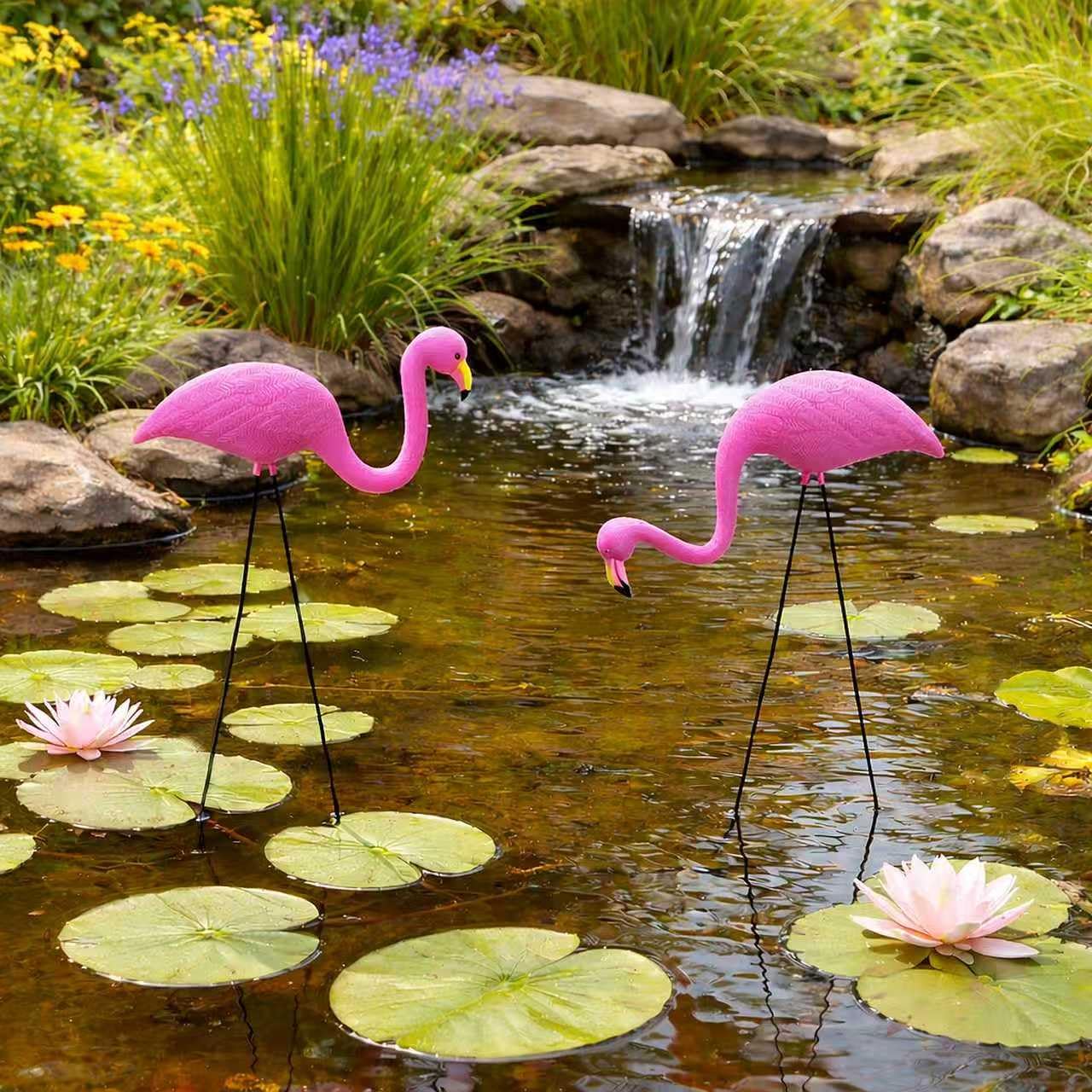 GiftExpress 12 Pack Pink Flamingos Yard Decorations - Small 14" Tall Plastic Flamingo Statue w/Metal Stakes - Lawn Ornaments & Garden Decor for Outdoor Parties