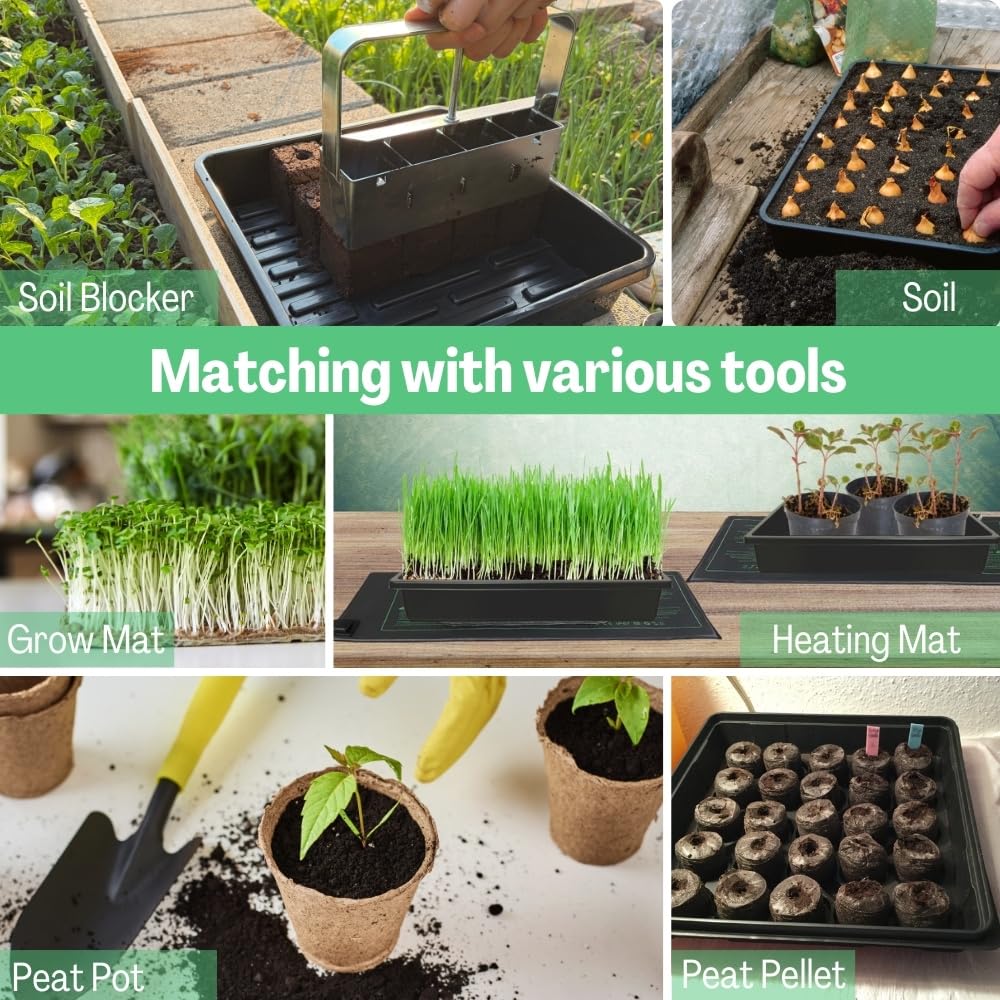 ILITING 1010 Growing Trays, 5-Pack Heavy Duty Seed Trays 10" x 10" Without Drain Holes for Seedlings, Microgreens, Wheatgrass, Fodder & Hydroponics, Black