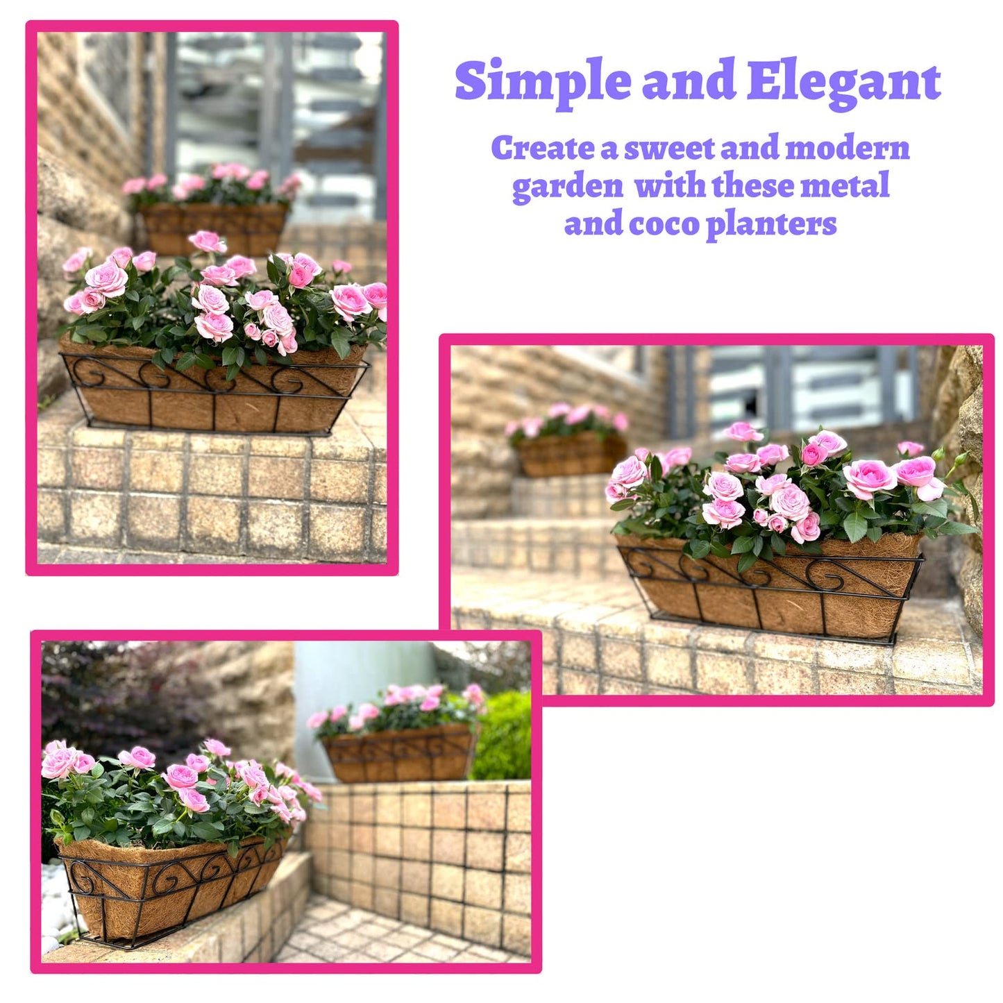 LaLaGreen Wall Planters for Outdoor Plants (2 Pack, 16 Inch) Window Flower Boxes Basket Attach to House, Deck Railing Strawberry Planters with Coco Liners BalconyTroughs Fence Patio Porch Over Rail