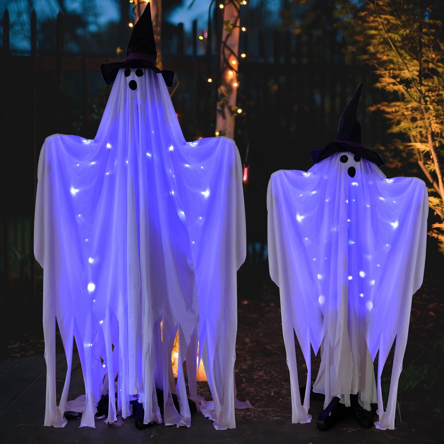 Hourleey Halloween Decorations Outdoor, 2 Pack Standing Lighted up Spooky Ghosts Halloween Decor Indoor for Porches Yard Party Lawn