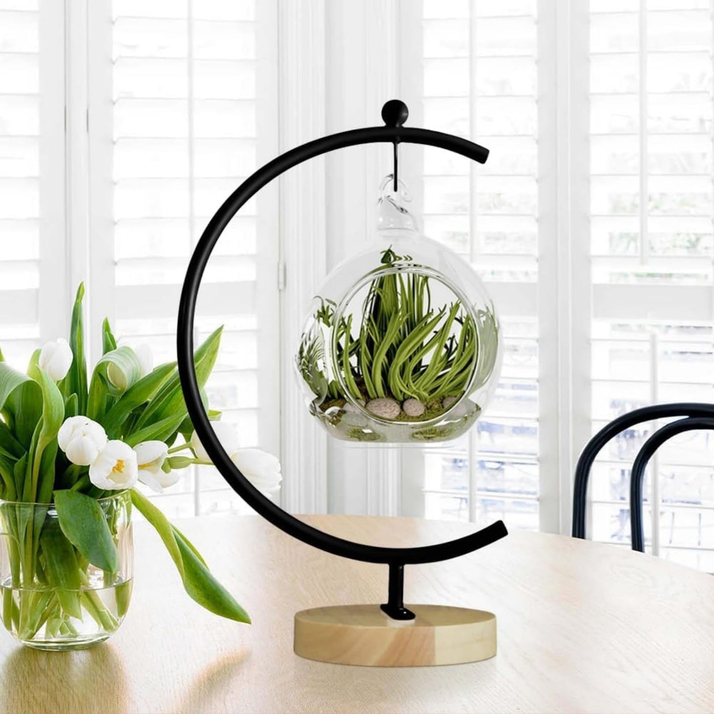 SOFTMED Big Ornament Display Stand, Iron Pothook Stand for Hanging Glass Globe, Air Plant Terrarium, Witch Ball, Christmas Ornament and Home Wedding Decoration (Black, Trumpet)