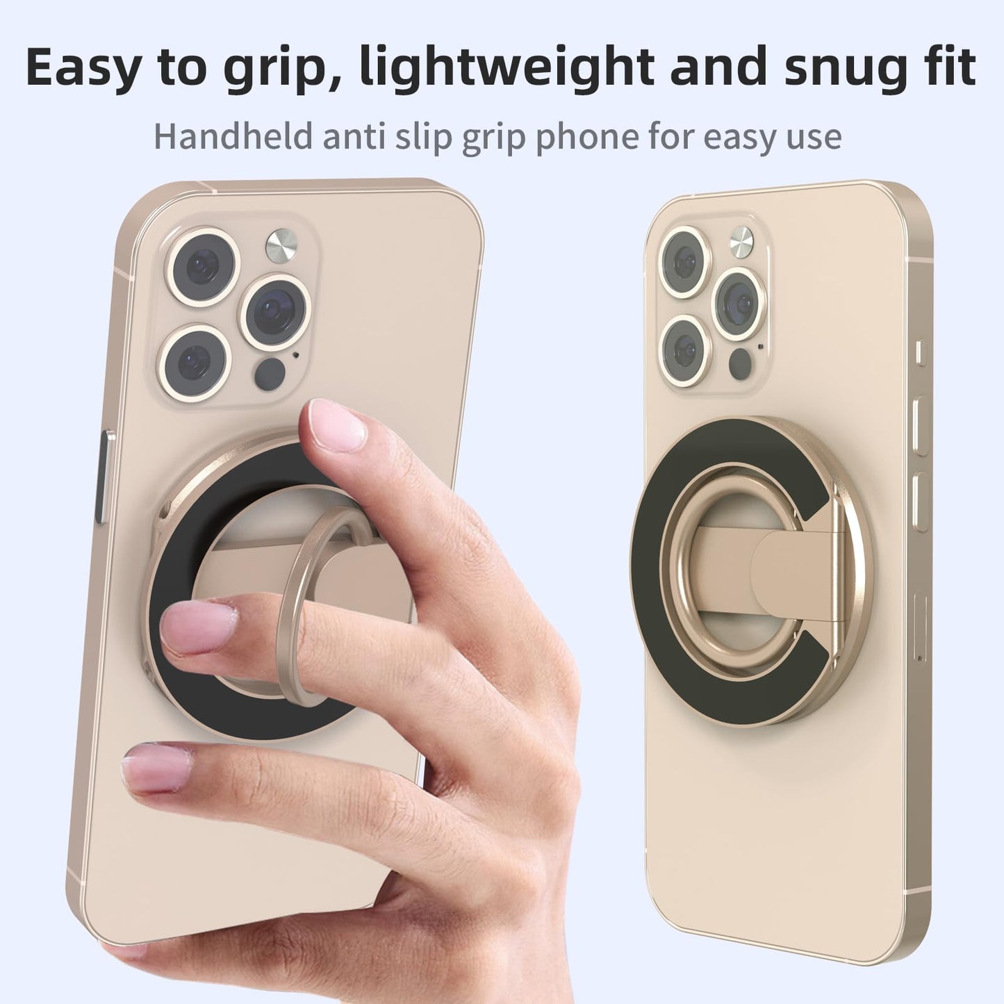 RESPECTED BRO-Magnetic-Phone-Ring-Holder with Dual Rings, Compatible with iPhone 17/16/15/14/13/12, Multifunctional Stand for Office, Gym, Kitchen & All Metal Surfaces, Finger Loop Grip (Desert Gold)